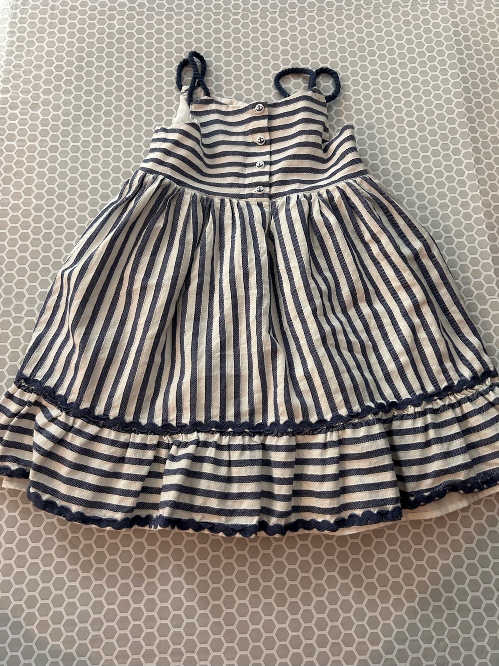 Striped Navy and White Spaghetti-Strap Kids Dress. Size 6/7